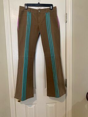 Alice + Olivia striped flared wide leg cotton twill pants size 4 Pristine!